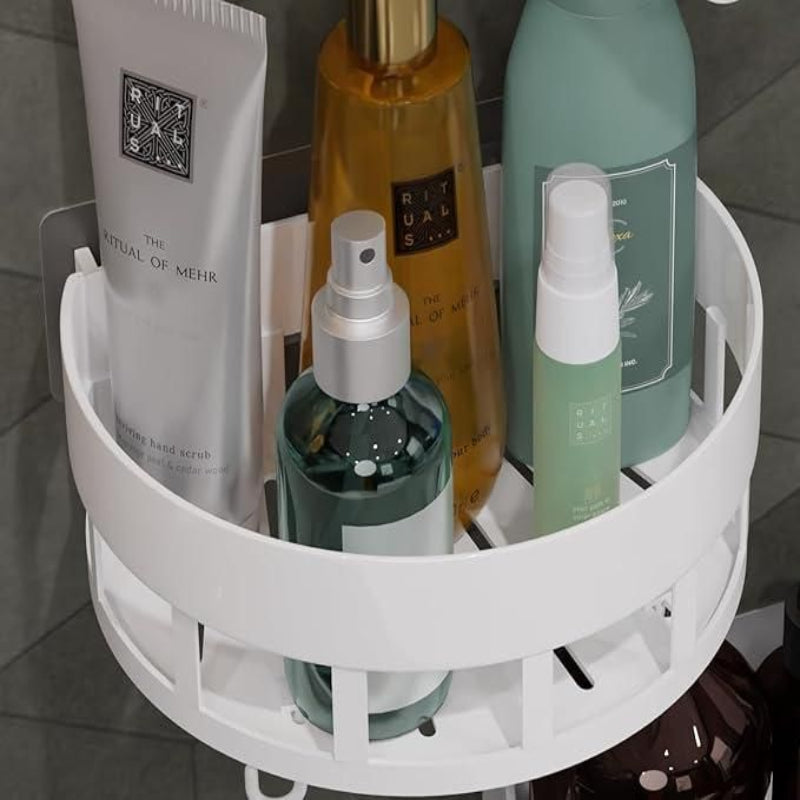 Multipurpose Wall-Mounted Bathroom Storage Shelves with Hooks (Pack of 2)