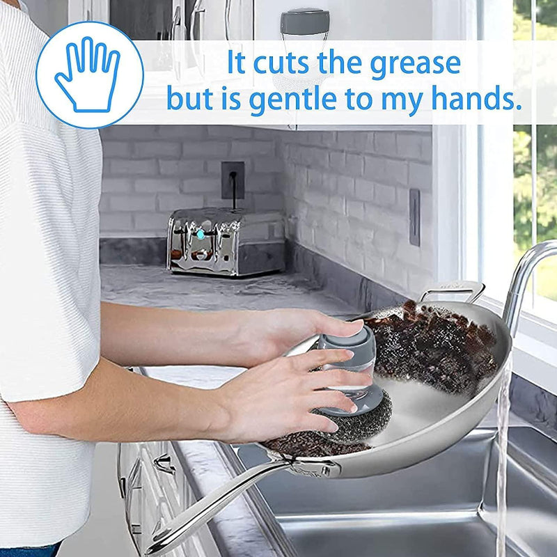 Soap Dispensing Palm Cleaning Brush Set (Pack of 2) – Built-In Detergent Dispenser for Kitchen Cleaning