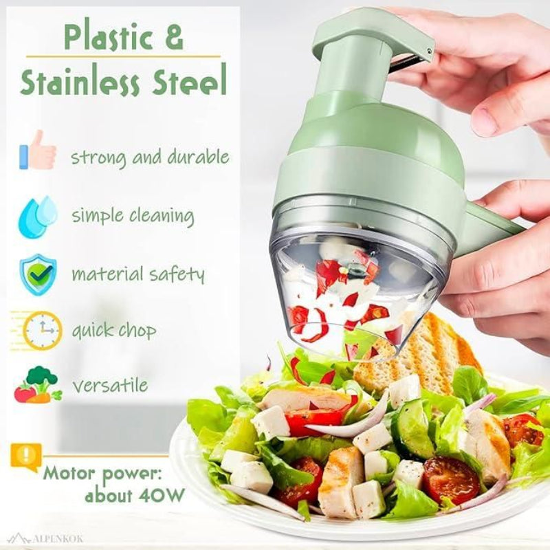 4-in-1 Portable Electric Vegetable Cutter – Wireless Mini Food Chopper & Slicer