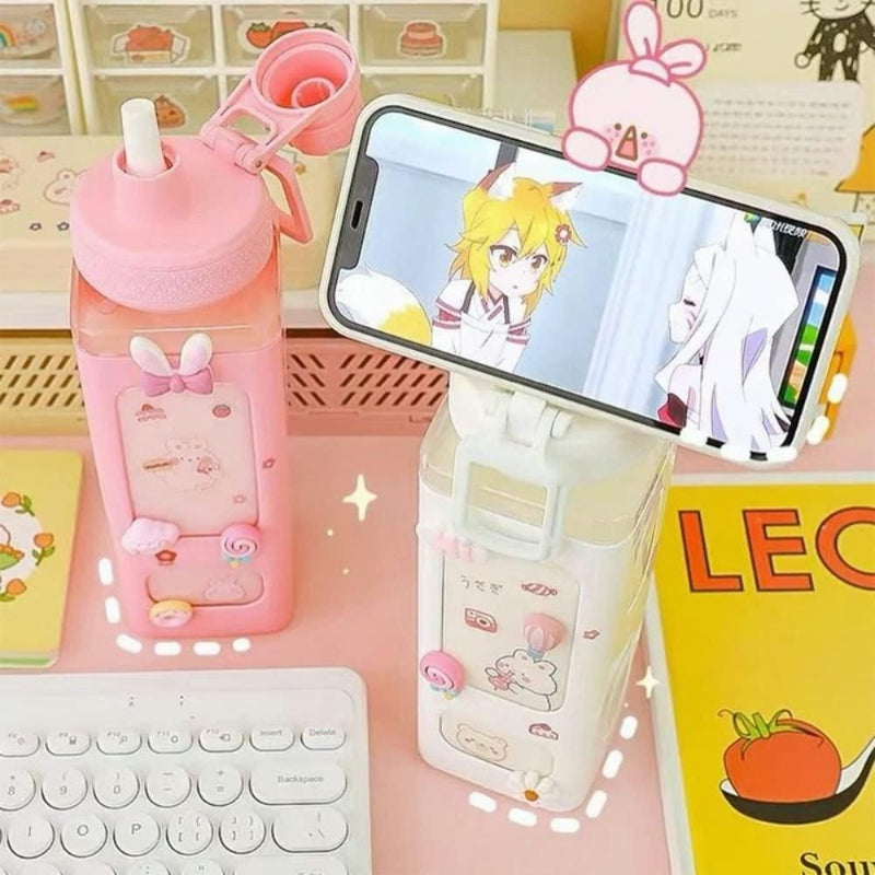 700ml Kawaii Cute Water Bottle with Lid & Straw – Leakproof Portable Bottle
