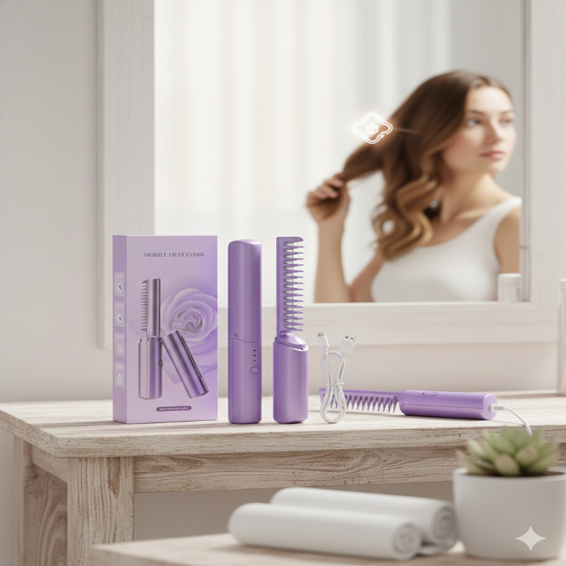 Meneflix Cordless Mini Hair Straightener Comb – Portable Rechargeable Styling Tool