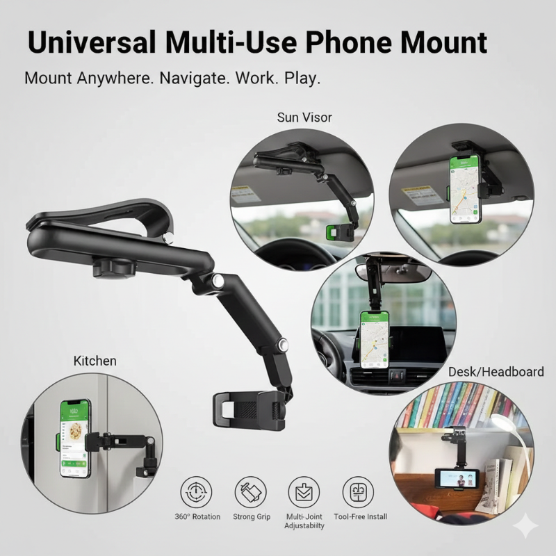 Adjustable Multi-Purpose Mobile Phone Holder Stand – Desk, Kitchen & Car Use