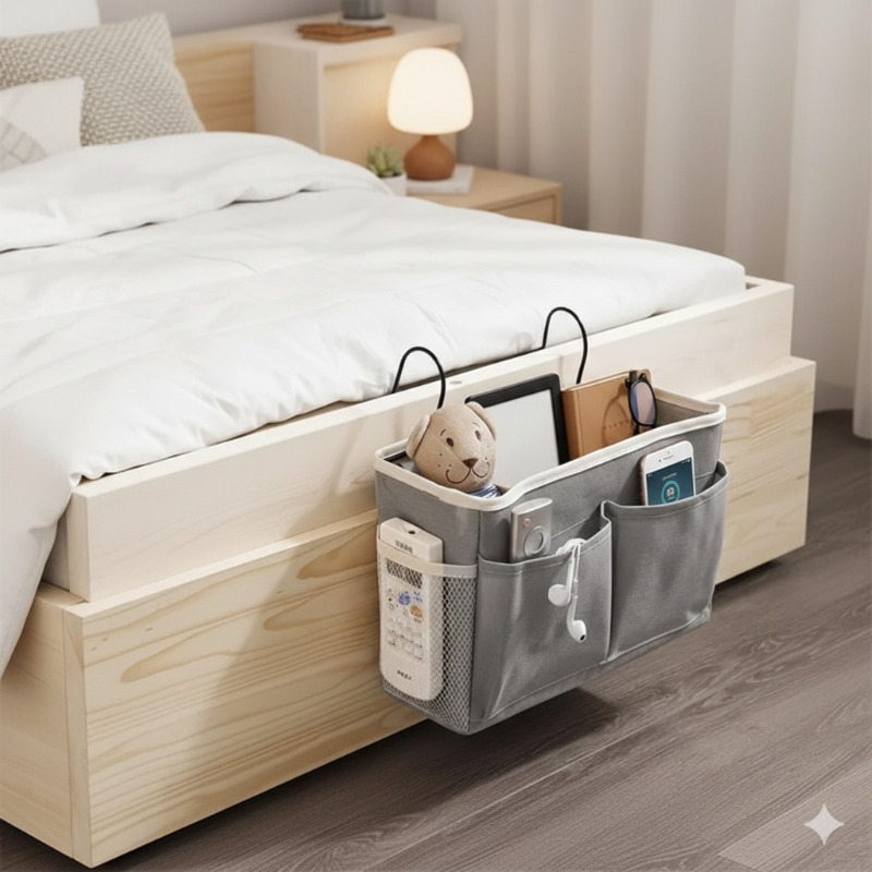Bedside Hanging Multipocket Organizer – Space-Saving Storage Caddy