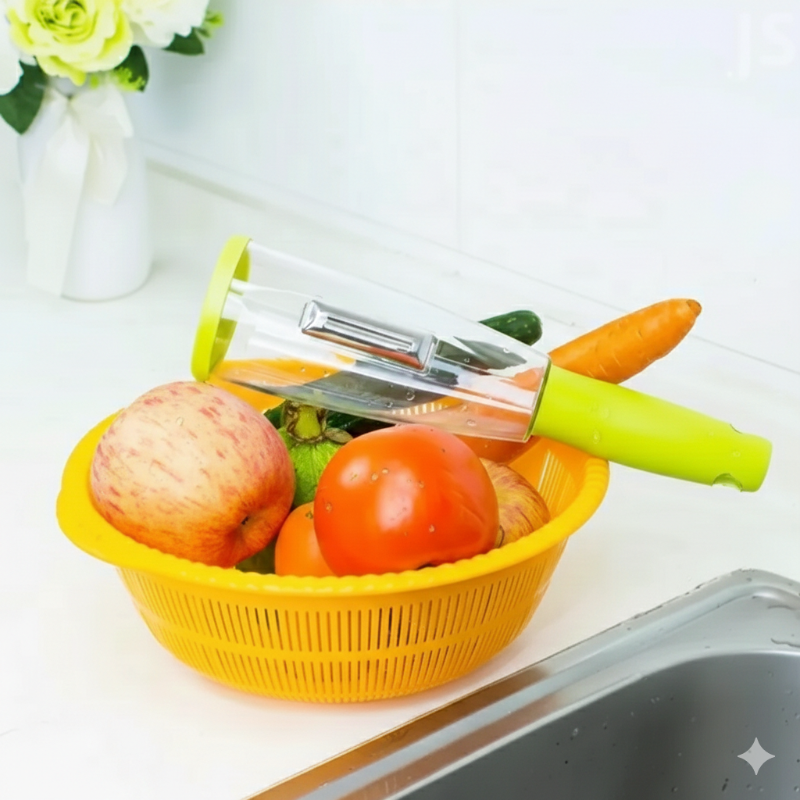 No-Mess Vegetable & Fruit Peeler with Storage Container – Multifunction Kitchen Tool