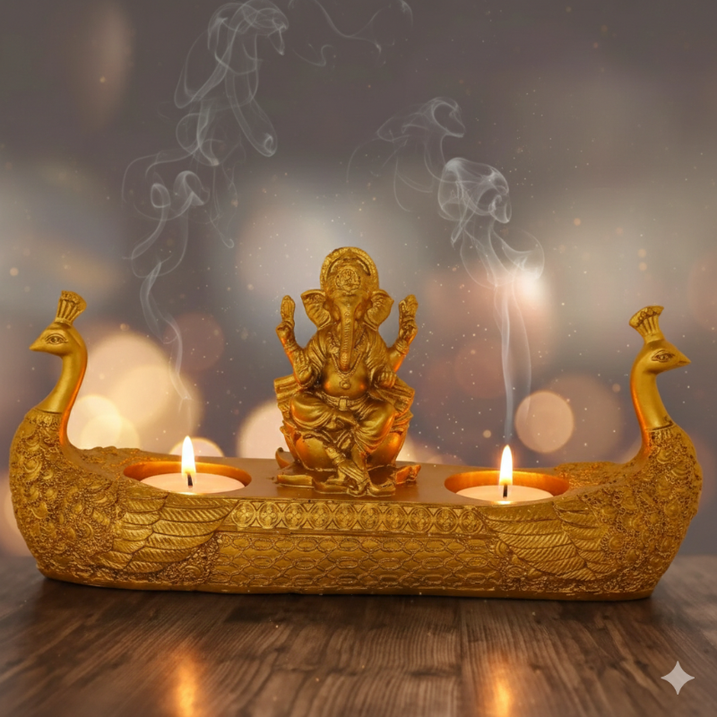 Golden Ganesha Deepak – Auspicious Pooja Lamp for Home & Temple Décor