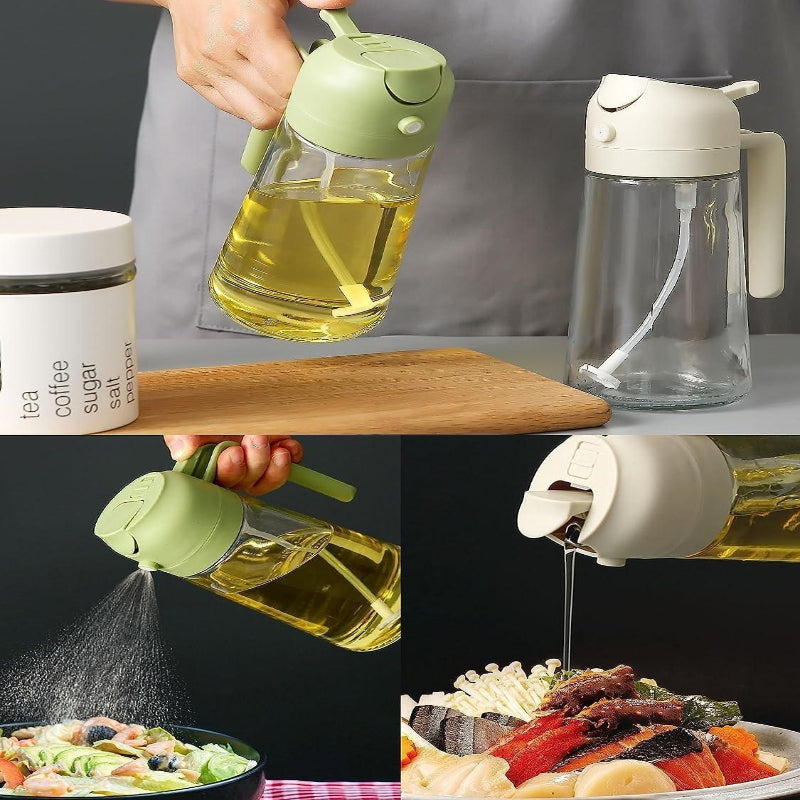 500ml Portable Sprayer Oil Dispenser – Dual Spray & Pour Glass Bottle for Kitchen & Outdoor Cooking