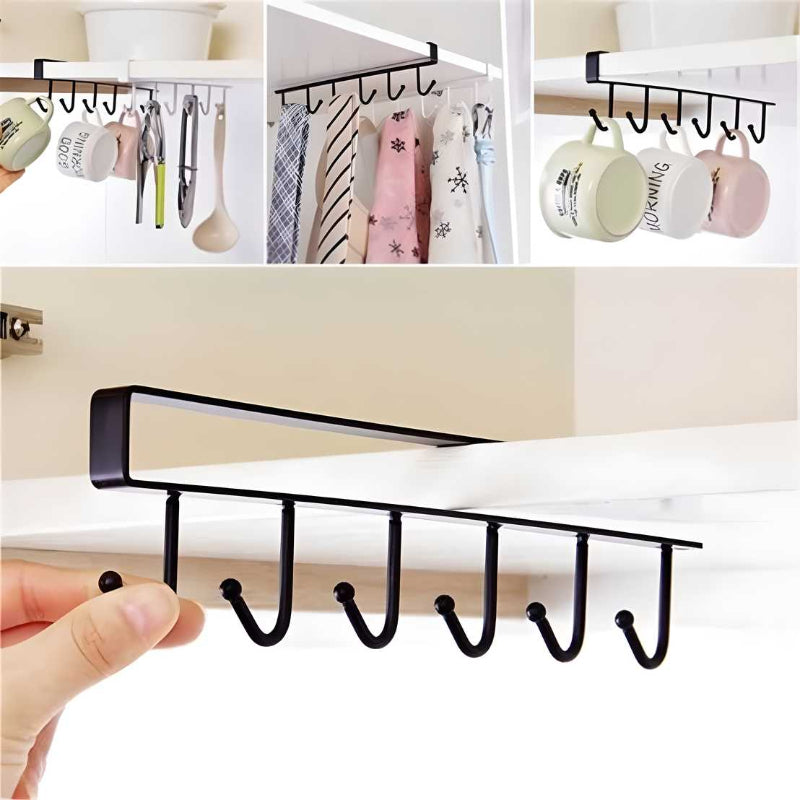 Under-Cabinet Metal Mug & Wine Glass Hanging Hooks – No-Drill Storage Rack for Kitchen & Closet