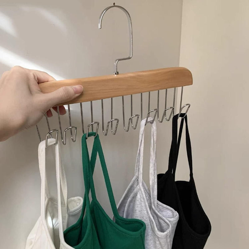 Premium Wooden Multi-Hook Hanger – Space-Saving Organizer with Metal Hooks