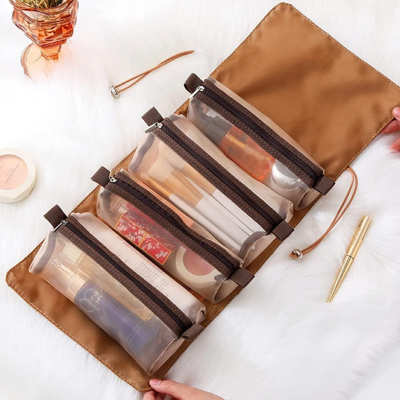 4-in-1 Detachable Hanging Travel Toiletry & Makeup Organizer Bag – Foldable Multi-Pouch Design