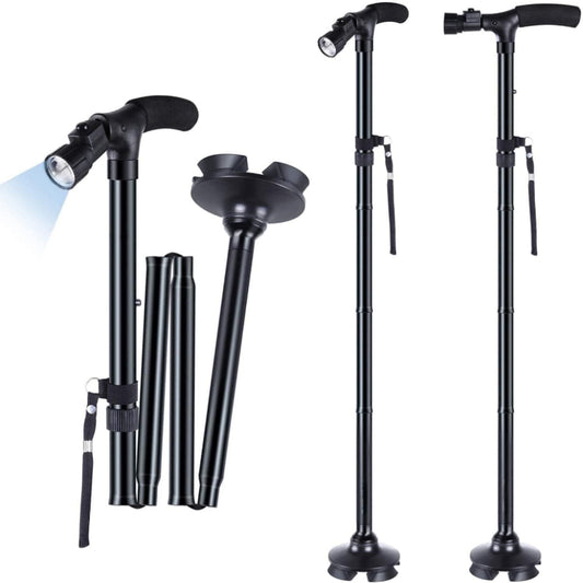Foldable Aluminium Walking Stick with LED Light – Adjustable Support Cane for Seniors