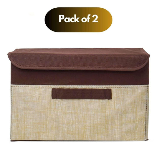 Multipurpose Fabric Storage Boxes with Lid – Wardrobe & Home Organizer (Pack of 2)