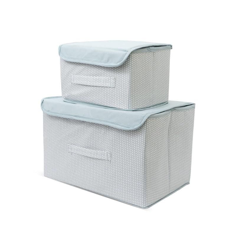 Foldable Fabric Storage Basket Bins with Lid & Handle – Wardrobe Organizer (Pack of 2)