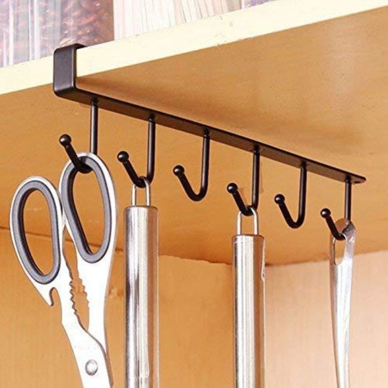 Under-Cabinet Metal Mug & Wine Glass Hanging Hooks – No-Drill Storage Rack for Kitchen & Closet