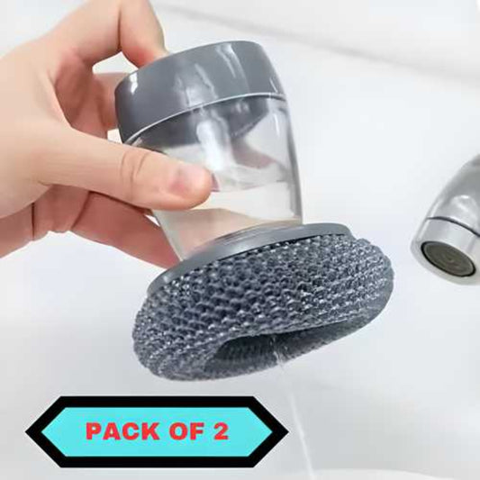 Soap Dispensing Palm Cleaning Brush Set (Pack of 2) – Built-In Detergent Dispenser for Kitchen Cleaning