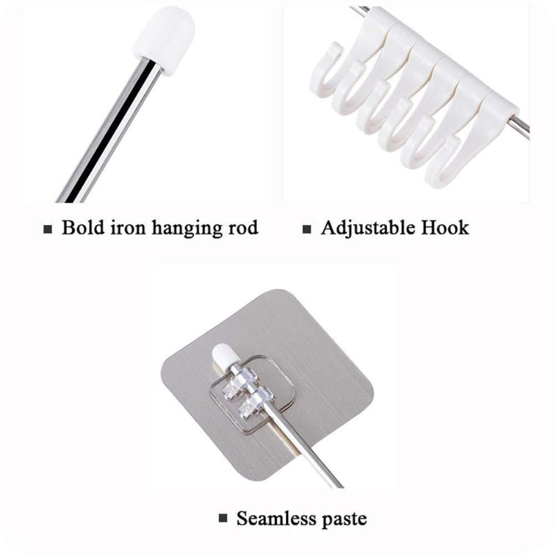 Wall-Mounted Kitchen Utensil Hanging Rack with 6 Hooks – No-Drill Adhesive Organizer
