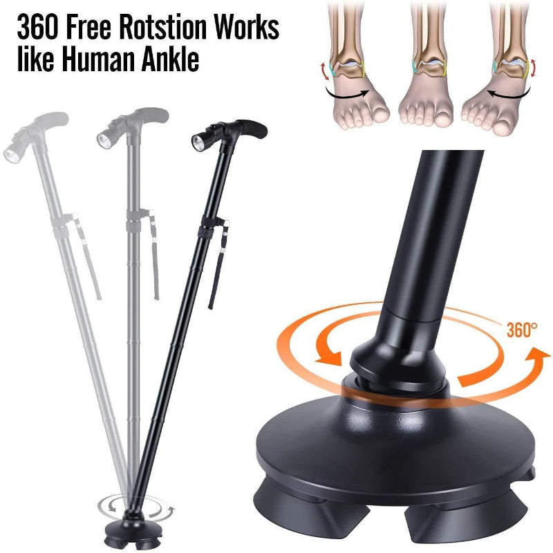 Foldable Aluminium Walking Stick with LED Light – Adjustable Support Cane for Seniors