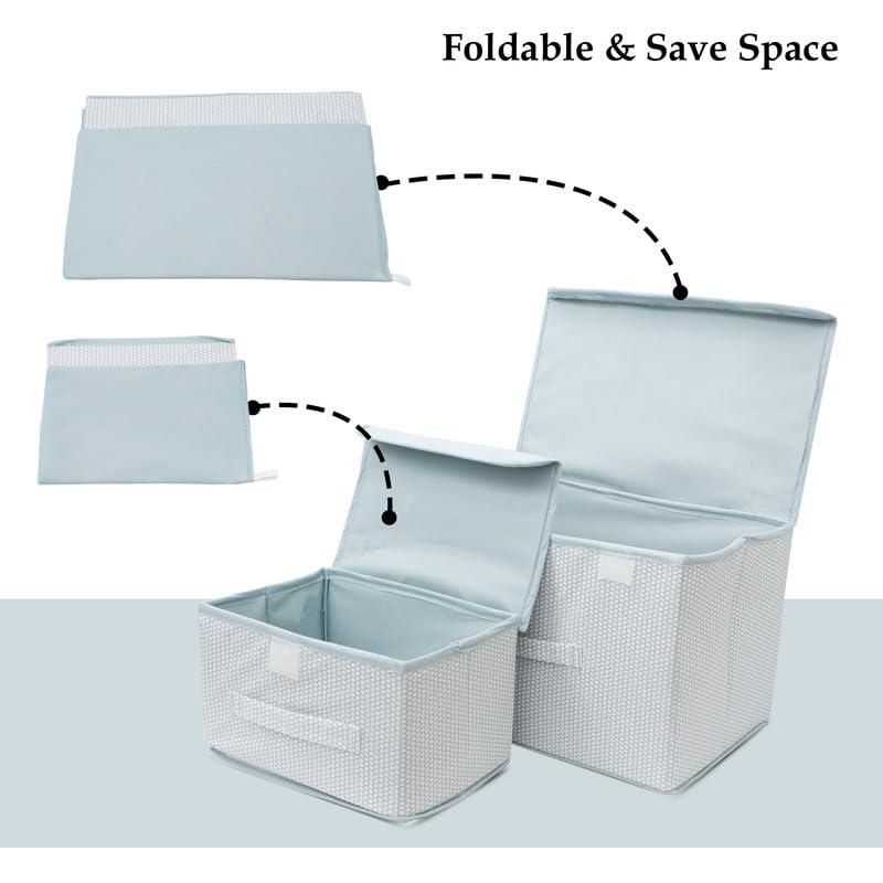 Foldable Fabric Storage Basket Bins with Lid & Handle – Wardrobe Organizer (Pack of 2)