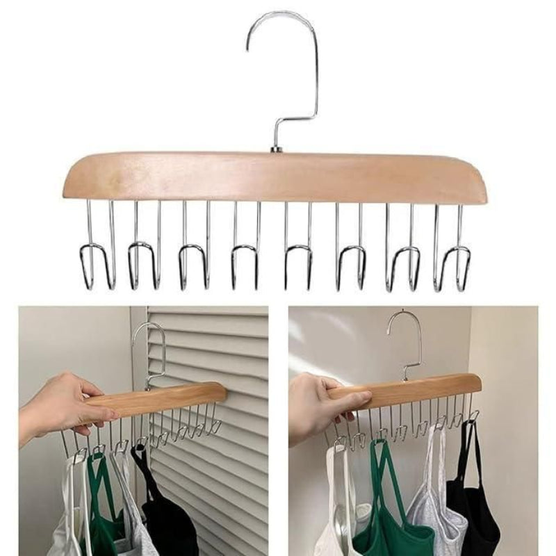 Premium Wooden Multi-Hook Hanger – Space-Saving Organizer with Metal Hooks