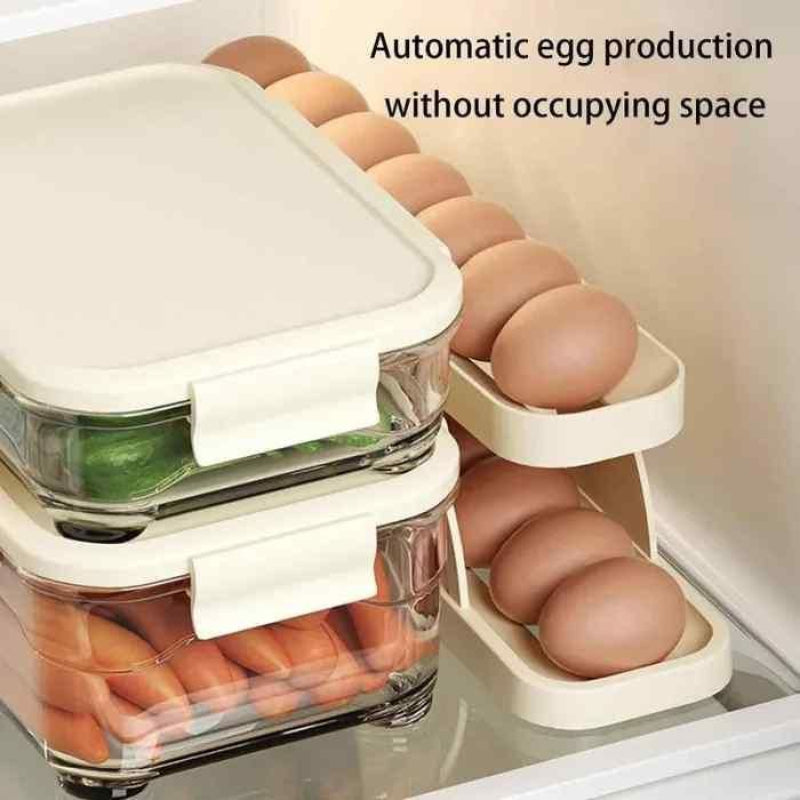 Automatic Rolling Egg Storage Rack – Gravity-Based Refrigerator Egg Organizer