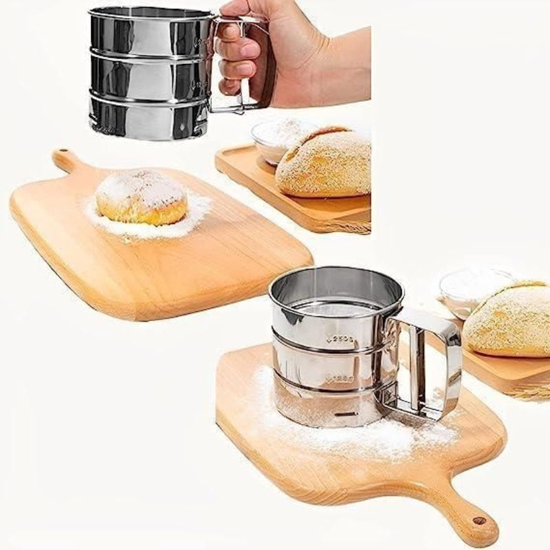 Stainless Steel Manual Flour Sifter (Atta Chhani) – Large Capacity Hand-Press for Baking & Cooking
