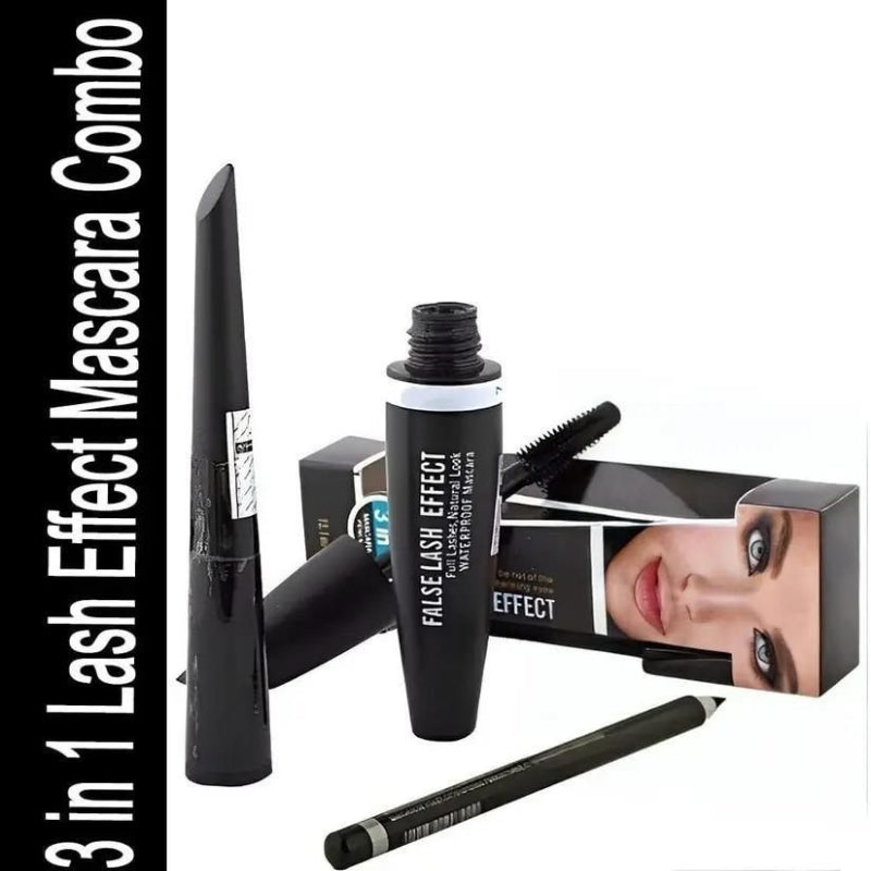 3-in-1 Waterproof Eye Makeup Combo – Mascara + Eyeliner (Long-Lasting & Smudge-Proof)