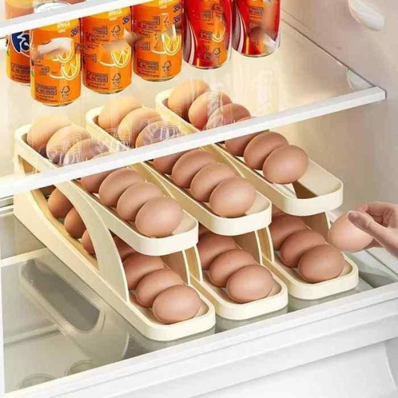 Automatic Rolling Egg Storage Rack – Gravity-Based Refrigerator Egg Organizer