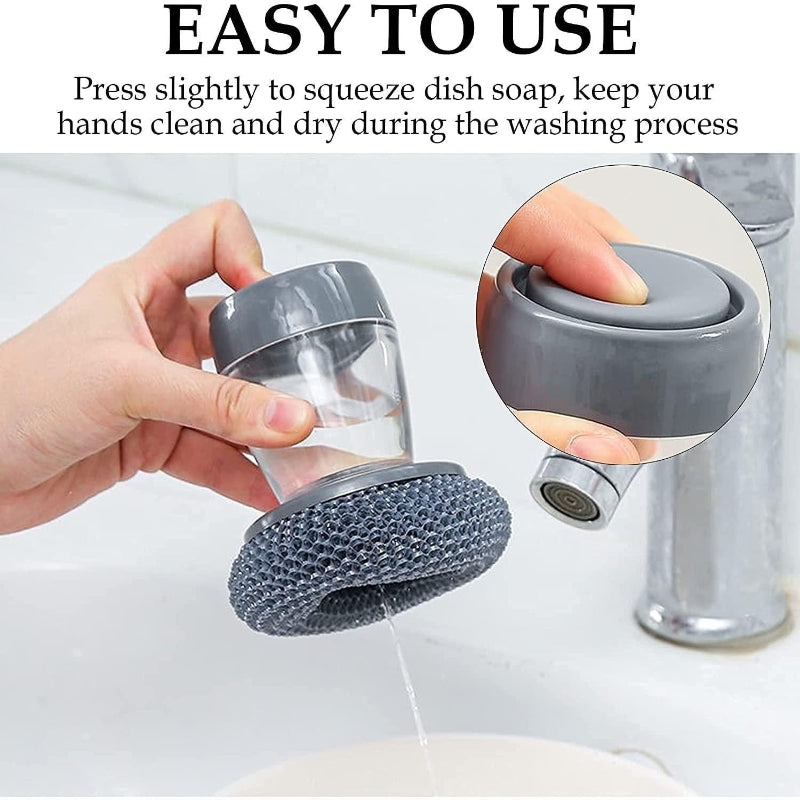 Soap Dispensing Palm Cleaning Brush Set (Pack of 2) – Built-In Detergent Dispenser for Kitchen Cleaning