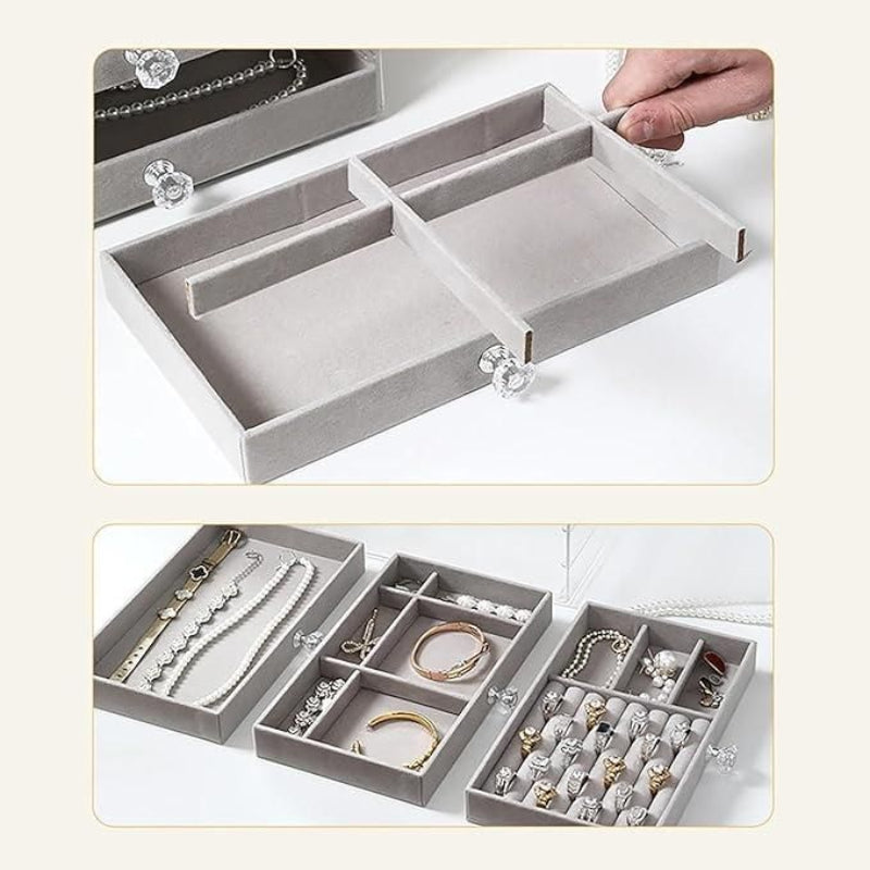 Premium 3-Layer Jewellery Storage Box with Velvet Lining & Transparent Lid