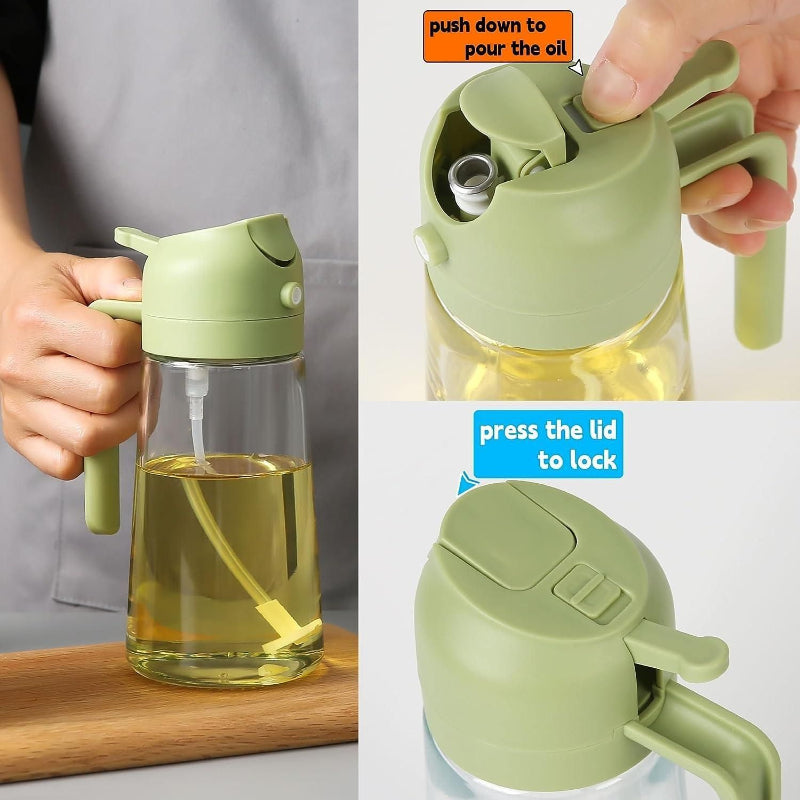 500ml Portable Sprayer Oil Dispenser – Dual Spray & Pour Glass Bottle for Kitchen & Outdoor Cooking