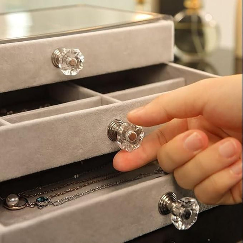 Premium 3-Layer Jewellery Storage Box with Velvet Lining & Transparent Lid