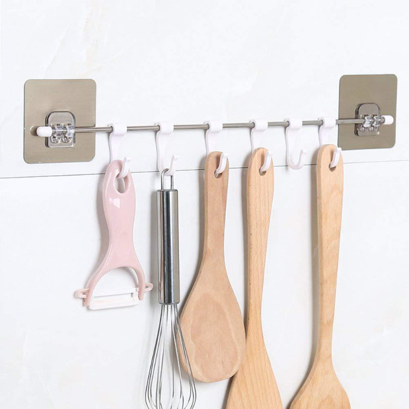 Wall-Mounted Kitchen Utensil Hanging Rack with 6 Hooks – No-Drill Adhesive Organizer