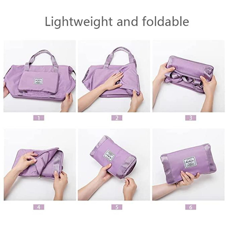 Foldable Nylon Travel Duffle Bag – Lightweight Waterproof Carry Bag (22 cm, Lavender)