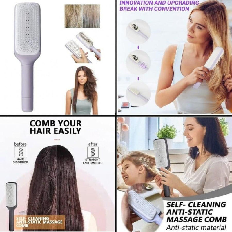 Self-Cleaning Anti-Static Massage Hair Comb – Gentle Scalp Care for Adults & Kids