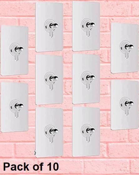 Heavy-Duty Self-Adhesive Wall Hooks (Pack of 10) – Strong, Nail-Free Hanging Solution