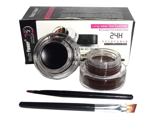 Music Flower Waterproof Gel Eyeliner Combo – Matte Black & Brown (6g Each)