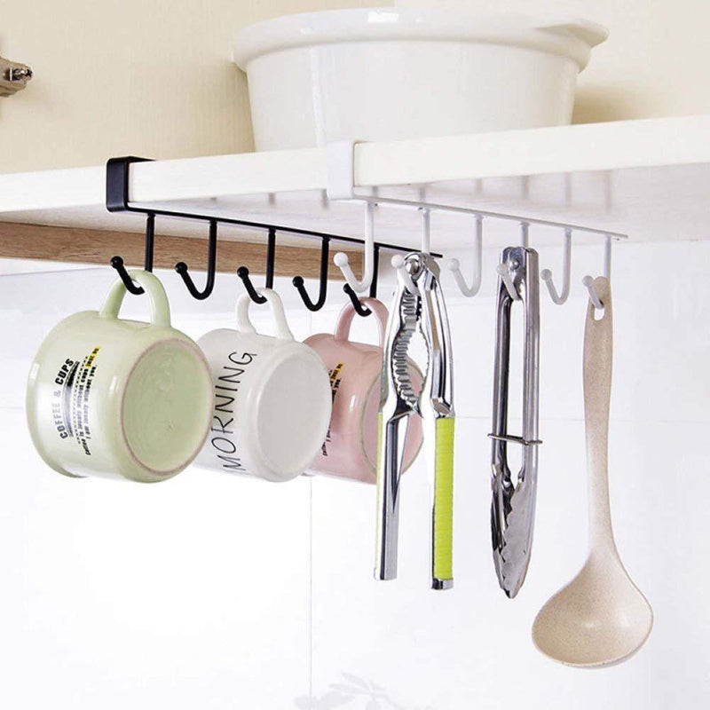 Under-Cabinet Metal Mug & Wine Glass Hanging Hooks – No-Drill Storage Rack for Kitchen & Closet