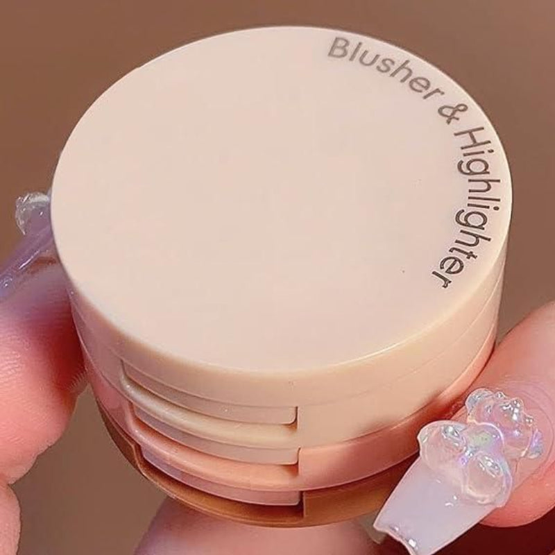 3-in-1 Face Makeup Palette – Blusher + Highlighter Mini Compact (Travel-Friendly)