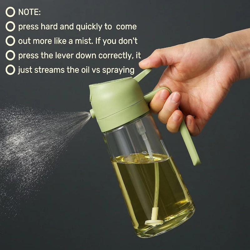 500ml Portable Sprayer Oil Dispenser – Dual Spray & Pour Glass Bottle for Kitchen & Outdoor Cooking