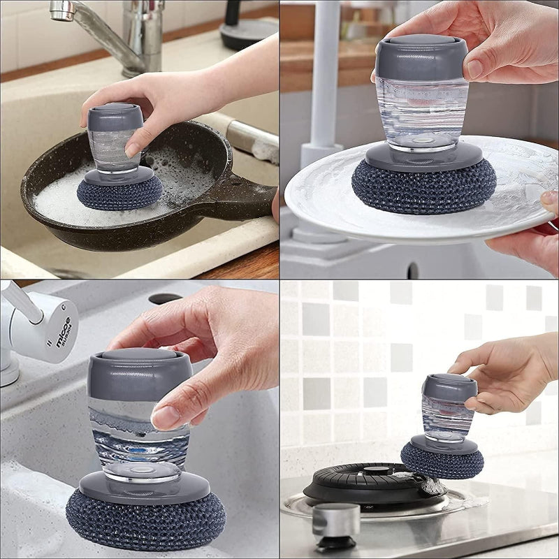 Soap Dispensing Palm Cleaning Brush Set (Pack of 2) – Built-In Detergent Dispenser for Kitchen Cleaning