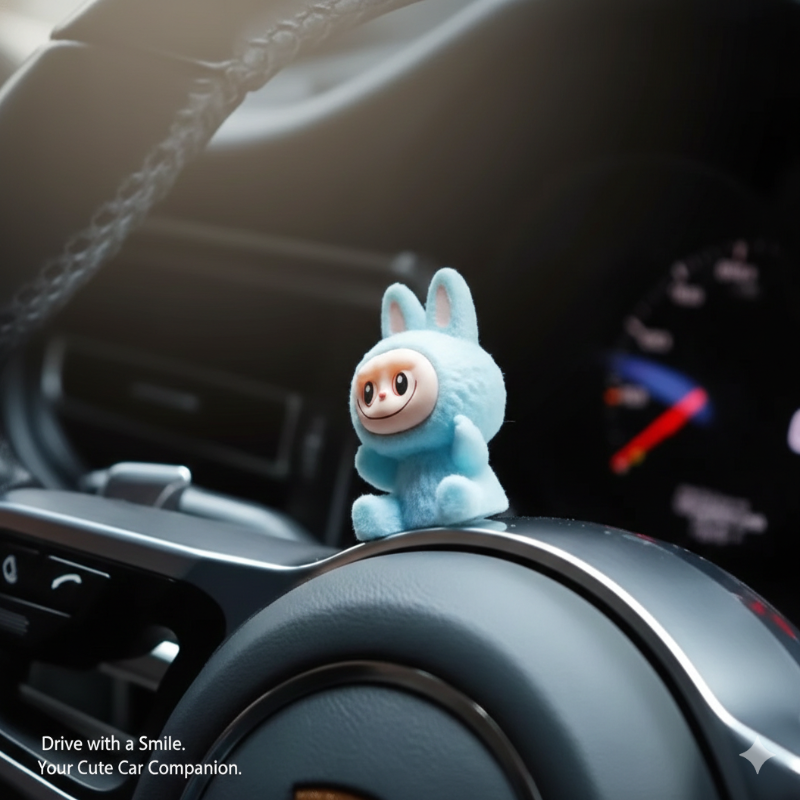 Trendy Labubu Cartoon Mini Dashboard Figurines – Cute Car Interior Decor (Pack of 4)