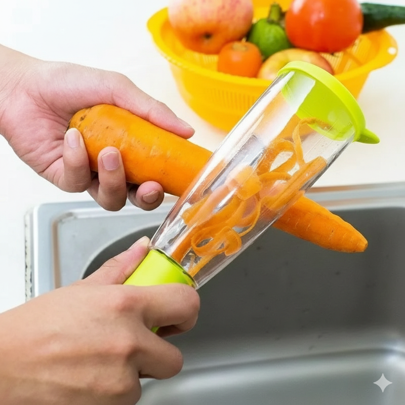 No-Mess Vegetable & Fruit Peeler with Storage Container – Multifunction Kitchen Tool