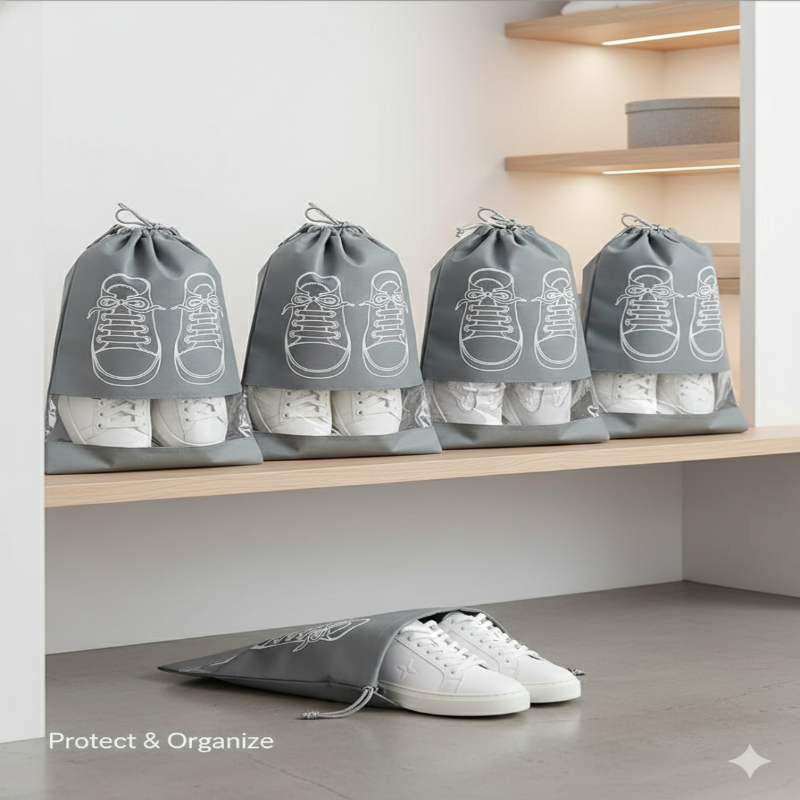 Travel Shoe Storage Bags with Transparent Window – Dust-Proof & Portable (Pack of 5)