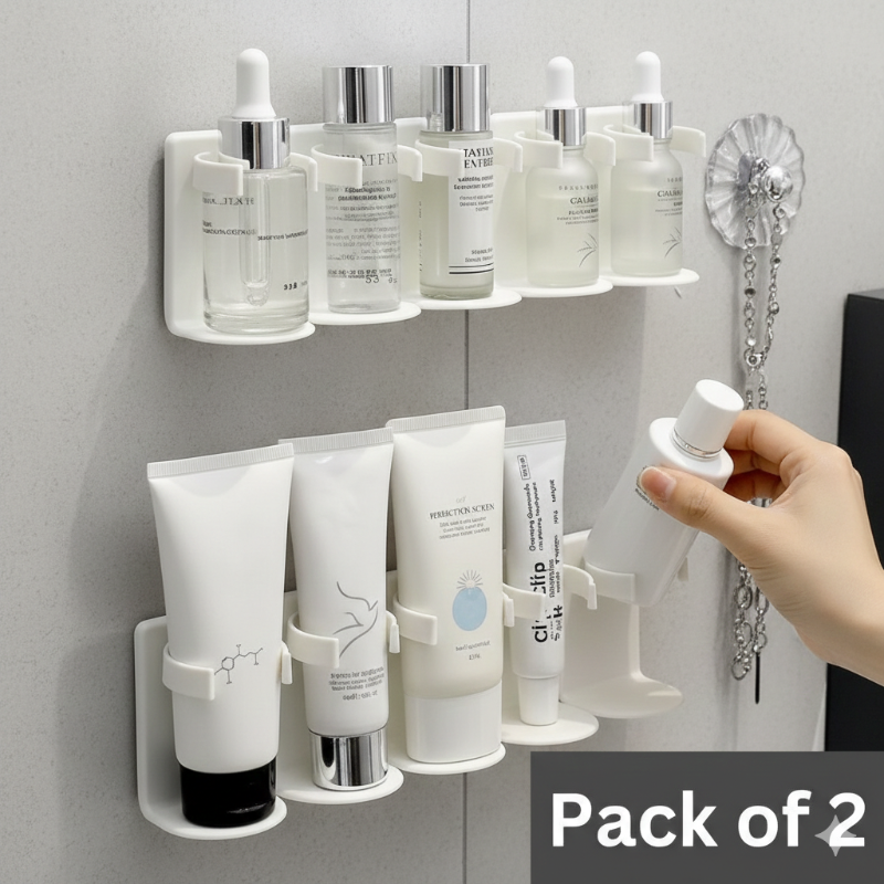 5 Grid Plastic Cosmetic Organiser No Punching Cuttable Storage Holder (Pack of 2)