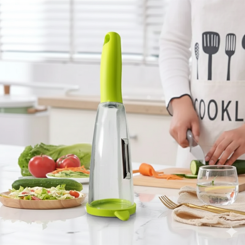No-Mess Vegetable & Fruit Peeler with Storage Container – Multifunction Kitchen Tool