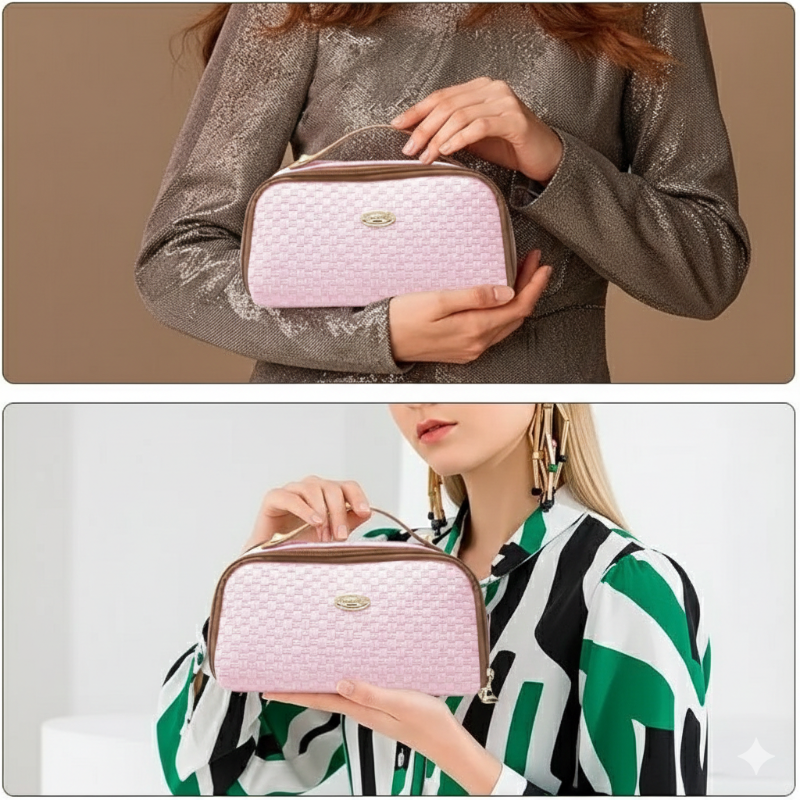 Double Zipper Makeup & Cosmetics Organizer Bag – Compact Multi-Compartment Travel Pouch