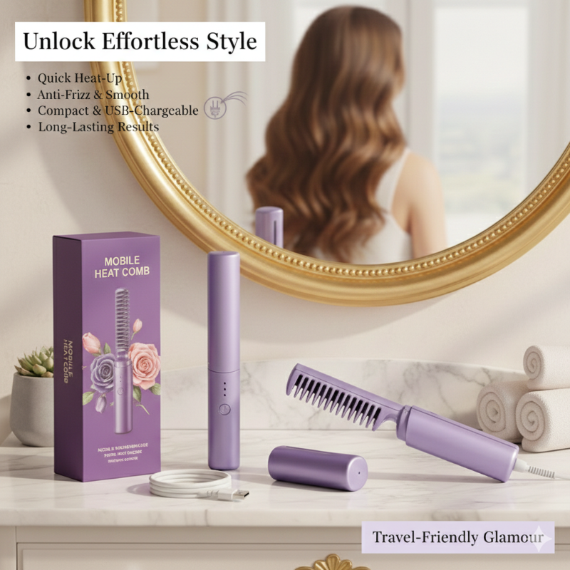 Meneflix Cordless Mini Hair Straightener Comb – Portable Rechargeable Styling Tool
