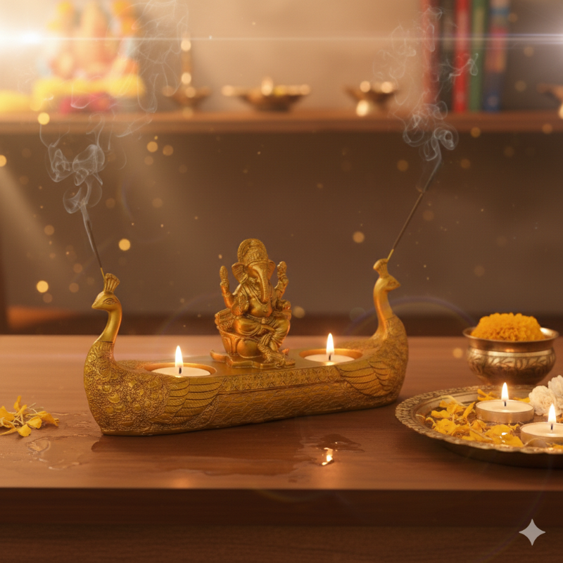 Golden Ganesha Deepak – Auspicious Pooja Lamp for Home & Temple Décor