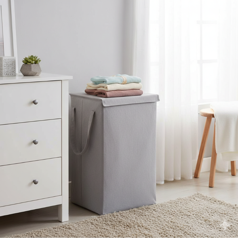 Foldable Fabric Laundry Basket with Lid & Handles – 75L Large Capacity Hamper