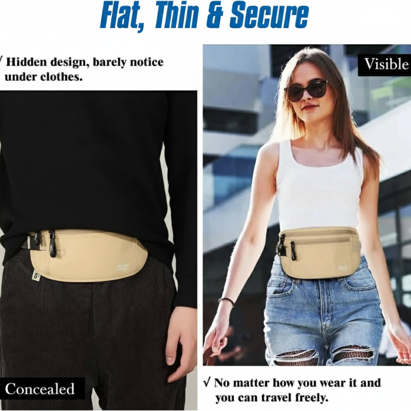 Slim Travel Waist Belt Bag – Lightweight Hidden Money & Essentials Pouch