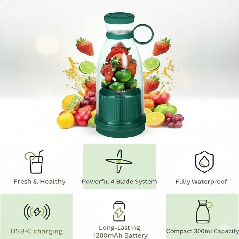 Portable USB Rechargeable Mini Juice Blender – Travel Smoothie Maker (380 ml)
